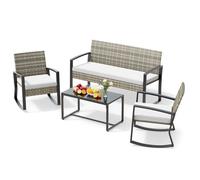 Ensemble de mobilier de jardin BEALIFE WR310, comprenant : une table de jardin, 3 chaises en résine tressée (PE rattan) et une table en verre. Idéal pour terrasse et balcon. Couleur : noir/kaki
