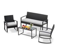 Ensemble de mobilier de jardin BEALIFE WR310, comprenant : une table de jardin, 3 chaises en résine tressée (PE rattan) et une table en verre. Idéal pour terrasse et balcon. Couleur : noir/kaki