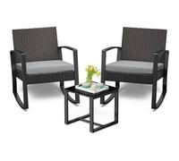 Salon de Jardin - Bealife - Fauteuil Respirant en Métal - Table Basse en Verre Trempé - Meuble de Jardin Extérieur - 2 Places -