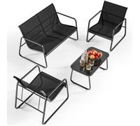 Salon de Jardin - Bealife - Fauteuil Respirant en Métal - Table Basse en Verre Trempé - Meuble de Jardin Extérieur - 2 Places