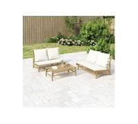 vidaXL Ensemble de salon de jardin 2 pièces avec coussins blancs crème en bambou