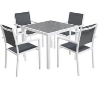 Salon De Jardin Bergamo En Textilène Gris 4 Places - Aluminium Blanc Blanc