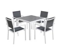 Salon De Jardin Bergamo En Textilène Gris 4 Places - Aluminium Blanc Blanc