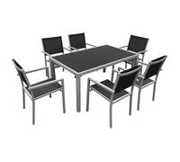 Happy Garden – Salon de jardin Bergamo – 6 places – textilène noir – aluminium gris