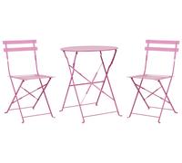 Beliani Salon de Jardin Bistrot Balcon Table et 2 Chaises Pliable avec Patins en Acier Rose Fiori