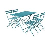 Salon de jardin bistrot pliable - Emilia rectangulaire bleu canard - Table rectangulaire 110x70cm avec quatre chaises pliantes.