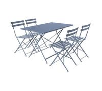 Salon de jardin bistrot pliable - Emilia rectangulaire bleu grisé - Table 110x70cm avec quatre chaises pliantes. acier thermolaqué