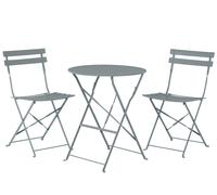 Salon de Jardin Bistrot Table et 2 Chaises en Acier Gris Pliable avec Patins Fio