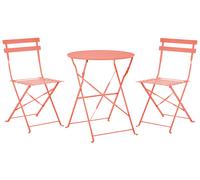 Beliani Salon de Jardin Bistrot Table et 2 Chaises en Acier Rouge Corail avec Patins Fiori