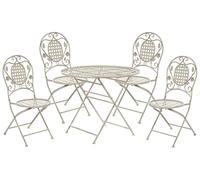 Salon de Jardin Bistrot Table Ronde et 4 Chaises Pliantes Blanc Cassé pour Terrasse ou Balcon au Style Traditionnel et Provençal Beliani