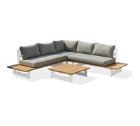 Salon de jardin - Blanc - Aluminium et plateau imitation bois - 5 places - Lavezzi