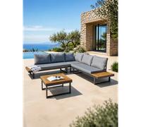 DCB Garden Salon de jardin 5 places Miyako aluminium et acacia gris anthracite