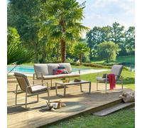 Salon de jardin BOREANE Lin Argile 5 places - Aluminium traité époxy, Texaline, Polyester Hespéride