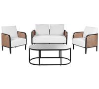 Salon de Jardin Canapé 2 Places Table Basse et 2 Fauteuils Aluminium Noir avec C