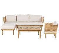 Salon de Jardin Canapé d'Angle Fauteuil et Table Basse en Bois d'Acaci