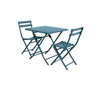 Salon de jardin carré en métal Greensboro 70 x 70 cm Bleu Canard avec 2 chaises - Hespéride
