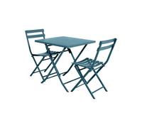 Salon De Jardin Carré En Métal Greensboro 70 X 70 Cm Bleu Canard Avec 2 Chaises - Hespéride Multicolore