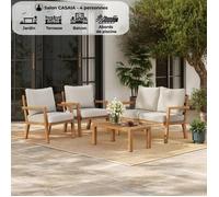 Salon de jardin - CASAIA - Aluminium effet bois - Gris clair - 4 personnes