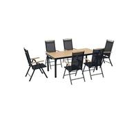 Outsunny Salon de jardin 6 pers – Table 190 cm, 6 chaises pliables et inclinables, cadre aluminium