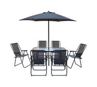 Salon de jardin Convivia 6 places en métal gris anthracite avec parasol - table rectangulaire 130 x 80 x 70 cm