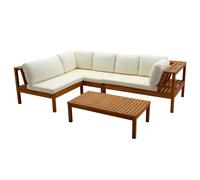 Salon de jardin d'angle 6 places en bois massif avec coussins déhoussables beige naturel BELIZE