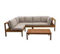 Salon de jardin d'angle 6 places en bois massif avec coussins déhoussables taupe BELIZE