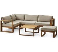 Salon de jardin d'angle modulable, Bois d'acacia 6 personnes, Gris de lin, 255x168x75 cm, Housse incluse