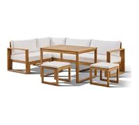 Salon de jardin d'angle modulable LEVATA DINING - Bois d'acacia FSC - 7 personnes - Blanc cassé + Housse incluse