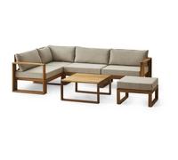 Salon de jardin d'angle modulable LEVATA OTTOMAN - Bois d'acacia FSC - 6 personnes - Gris de lin + Housse incluse
