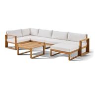 Salon de jardin d'angle modulable LEVATA XL - Bois d'acacia FSC - 8 personnes - Blanc cassé + Housse incluse