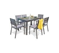 Salon de jardin dcb garden 7 pieces gris 6 personnes 270 x 100 x 75 cm aluminium