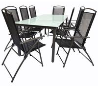 Salon de jardin de 9 pièces | groupe de salle à manger de groupe de sièges | 1x table, 8 x chaises | dimensions de table env. H. 76 x W. 189 x D. 90 cm | Ensemble Hochlehner 189M