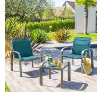Salon de jardin duo ""Elyn"" bleu canard & graphite 2 places en aluminium - Hespéride