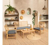 Salon de jardin en acacia 4 places GOA - coussins gris