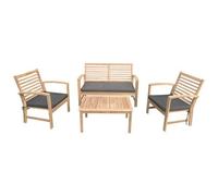 Salon de jardin en acacia 4 places GOA - coussins gris