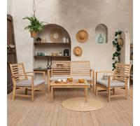 Salon De Jardin En Acacia 4 Places Goa - Coussins Sable Beige