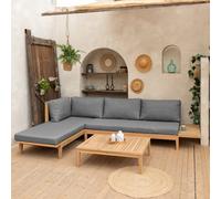Salon de jardin en acacia 4 places PANGKOR - coussins gris