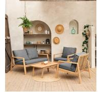 Happy Garden – Salon de jardin GILI – en acacia – 4 places – Coussins gris