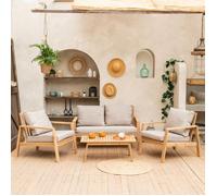 Salon de jardin en acacia 4 places GILI - coussins sable