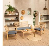Salon de jardin en acacia 4 places GOA - coussins gris