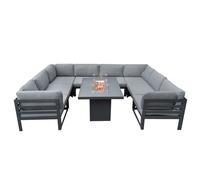 Salon De Jardin En Aluminium - Canapé D'angle Modulable & Coussins Amovibles ¿ Table Foyer Au Gaz ¿ 9 Pièces 8 Personnes ¿ Terrasse Véranda Patio Coin Repas D'extérieur [Housse De Pluie Incluse] Gris