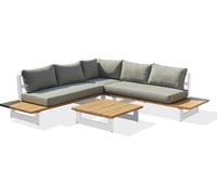 Salon de jardin en aluminium et plateau imitation bois