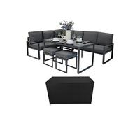 Salon de Jardin en Aluminium Gris & Coffre de Rangement 582 L en Rotin Noir