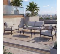 Salon de jardin en aluminium HWC-P79, ensemble lounge canapé salon de jardin, tissu/textile oléfine 210 g/m² ~ gris clair
