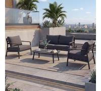 Salon de jardin en aluminium HWC-P79, ensemble lounge, canapé, salon de jardin, tissu/textile oléfine 210 g/m² ~ gris foncé