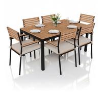 Salon de jardin en bois d'acacia - JUSKYS - Rhodos - Table rectangulaire - 6 chaises - Coussins inclus