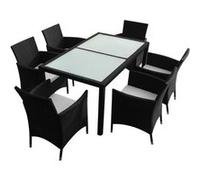 vidaXL Ensemble de jardin 7 pièces avec coussins Poly rotin noir
