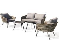 DCB Garden Salon de jardin 4 places Capri corde tissée et acier taupe / gris anthracite