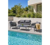 Paris Prix – Salon de jardin Camargue – 4 places, corde tissée et aluminium – Gris anthracite