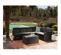 Salon de jardin en imitation résine tressée ALLIBERT avec table basse range-coussins - 6 personnes - SanRemo - Gris graphite